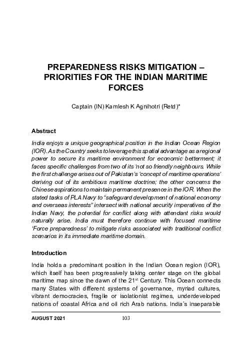 (PDF) Preparedness Risks Mitigation – Priorities for the Indian ...