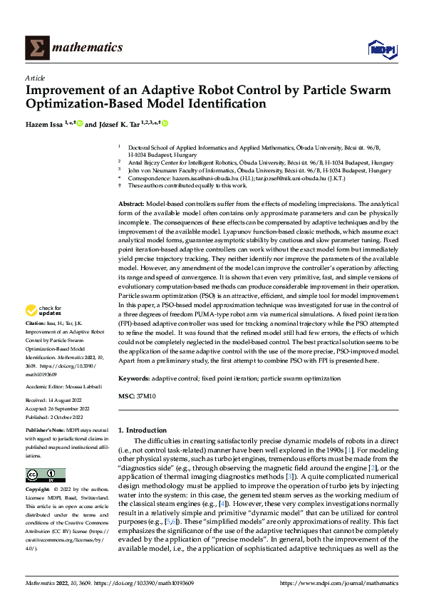 (PDF) Improvement of an Adaptive Robot Control by Particle Swarm ...