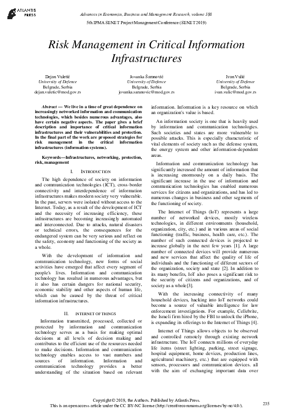 (PDF) Risk Management in Critical Information Infrastructures