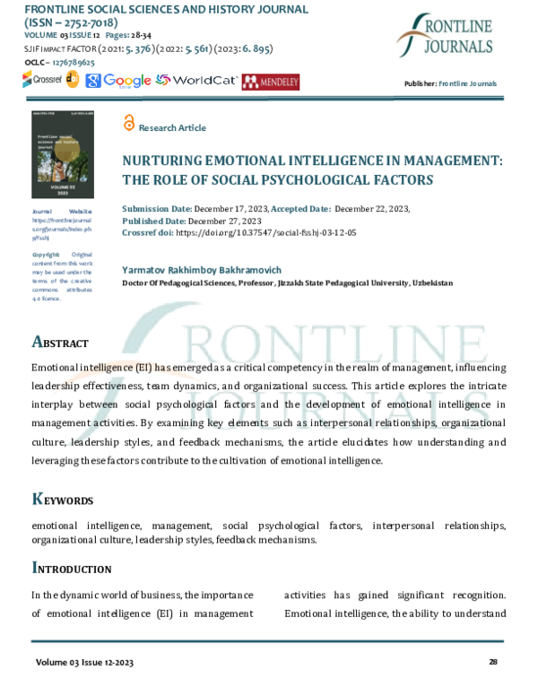 (PDF) NURTURING EMOTIONAL INTELLIGENCE IN MANAGEMENT THE ROLE OF SOCIAL ...