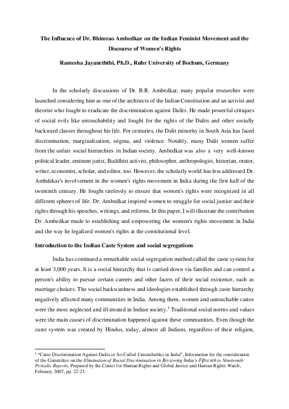 (PDF) The Influence of Dr. Bhimrao Ambedkar on the Indian Feminist ...