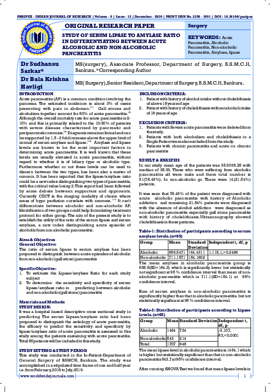 (PDF) Study of Serum Lipase to Amylase Ratio in Differentiating Between ...