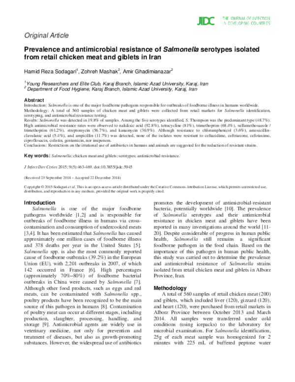 (PDF) Prevalence and antimicrobial resistance of Salmonella isolates in ...