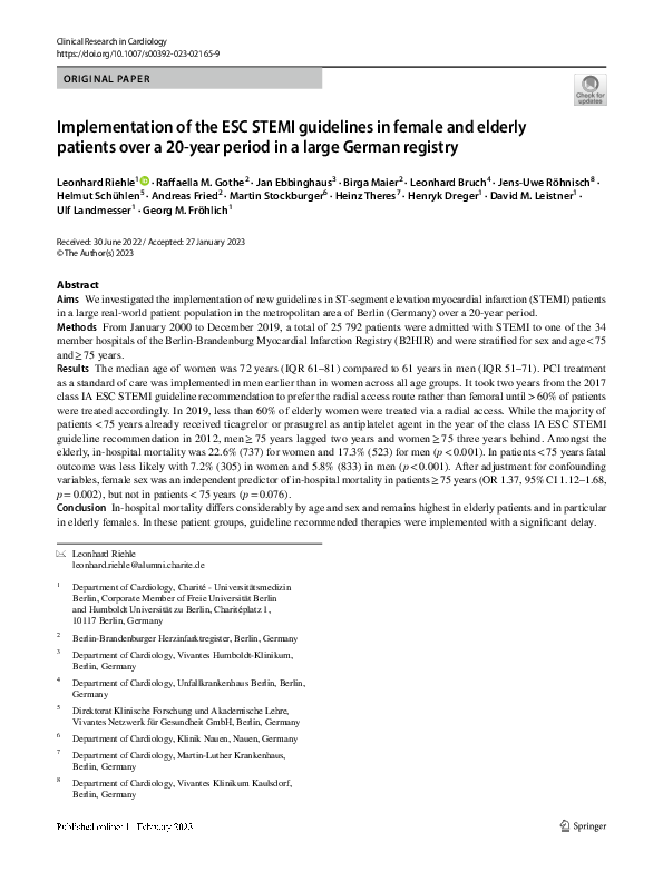 (PDF) Implementation of the ESC STEMI guidelines in female and elderly ...