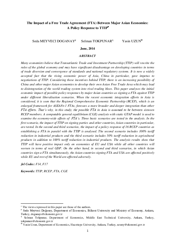 (PDF) The Impact of a Free Trade Agreement (FTA) Between Major Asian ...