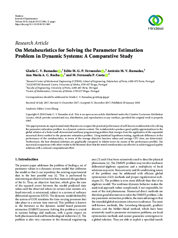 (PDF) On Metaheuristics for Solving the Parameter Estimation Problem in ...