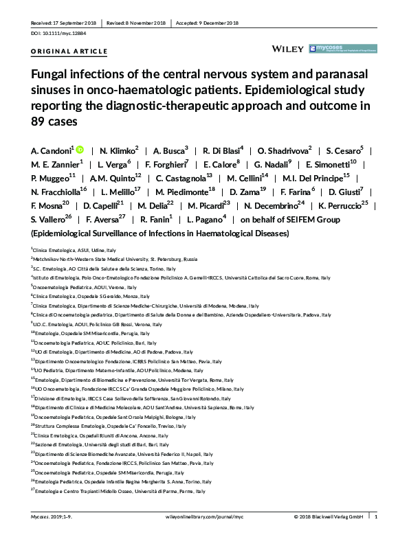 (PDF) Fungal infections of the central nervous system and paranasal ...
