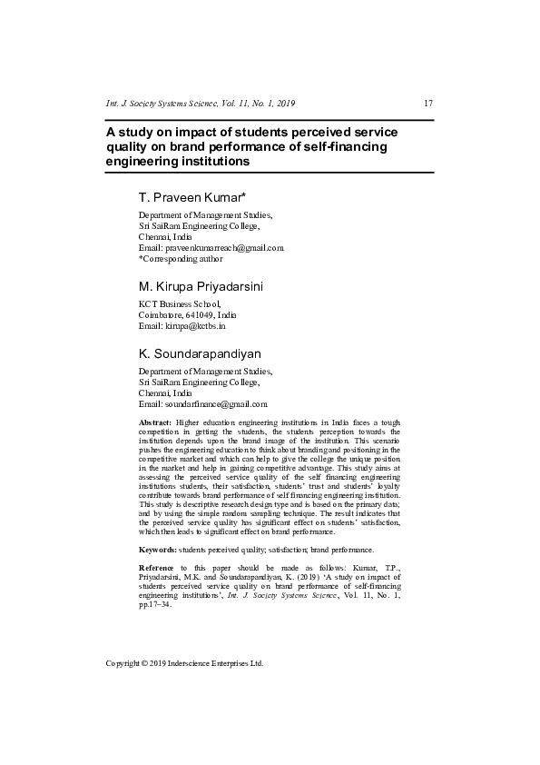 (PDF) A study on impact of students perceived service quality on brand ...