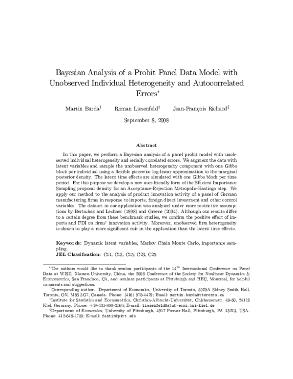 (PDF) Bayesian Analysis of a Probit Panel Data Model with Unobserved ...