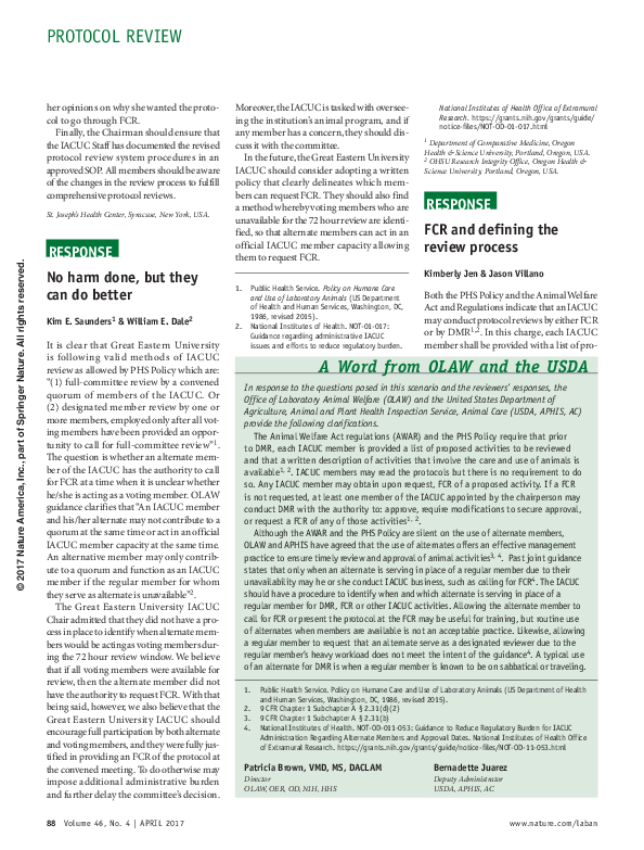 (PDF) Response to Protocol Review Scenario: FCR and defining the review ...