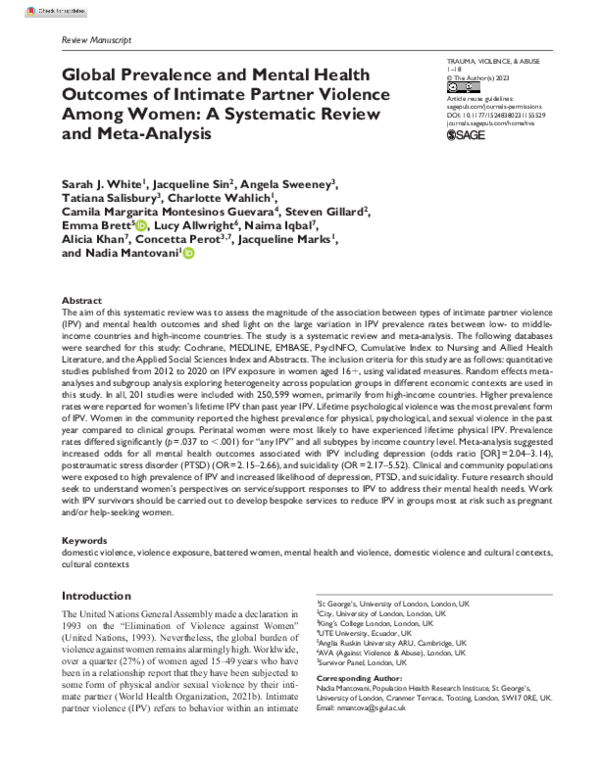 (PDF) Global Prevalence and Mental Health Outcomes of Intimate Partner ...
