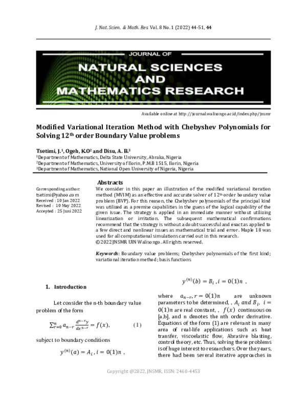 (PDF) Modified Variational Iteration Method with Chebyshev Polynomials ...