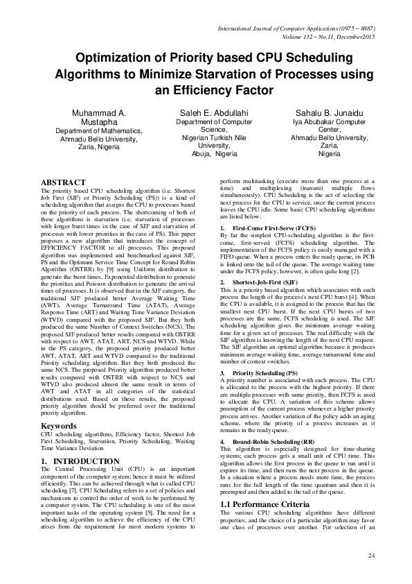 (PDF) Optimization of Priority based CPU Scheduling Algorithms to ...