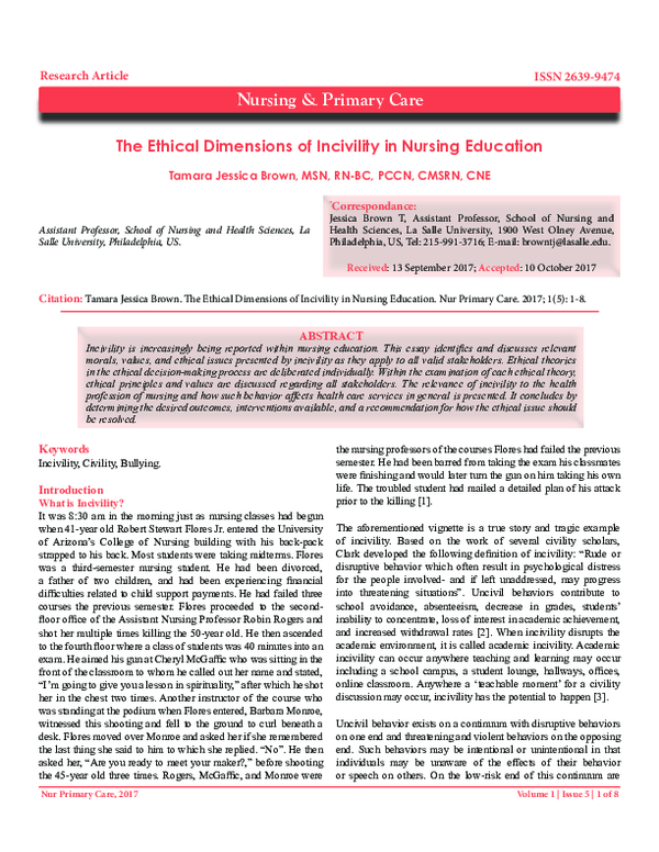 (PDF) The Ethical Dimensions of Incivility in Nursing Education