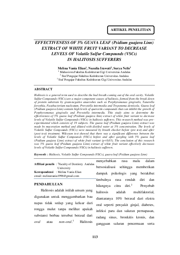 (PDF) EFFECTIVENESS OF 5% GUAVA LEAF (Psidium guajava Linn) EXTRACT OF ...