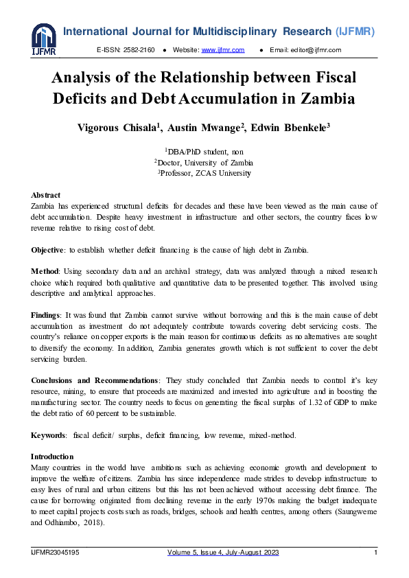 (PDF) Analysis of the Relationship between Fiscal Deficits and Debt ...