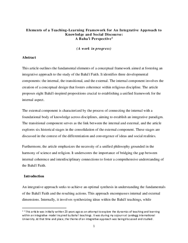 (PDF) Elements of a Teaching-Learning Framework for An Integrative ...