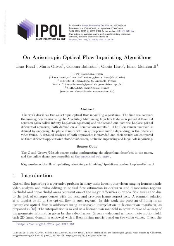 (PDF) On Anisotropic Optical Flow Inpainting Algorithms