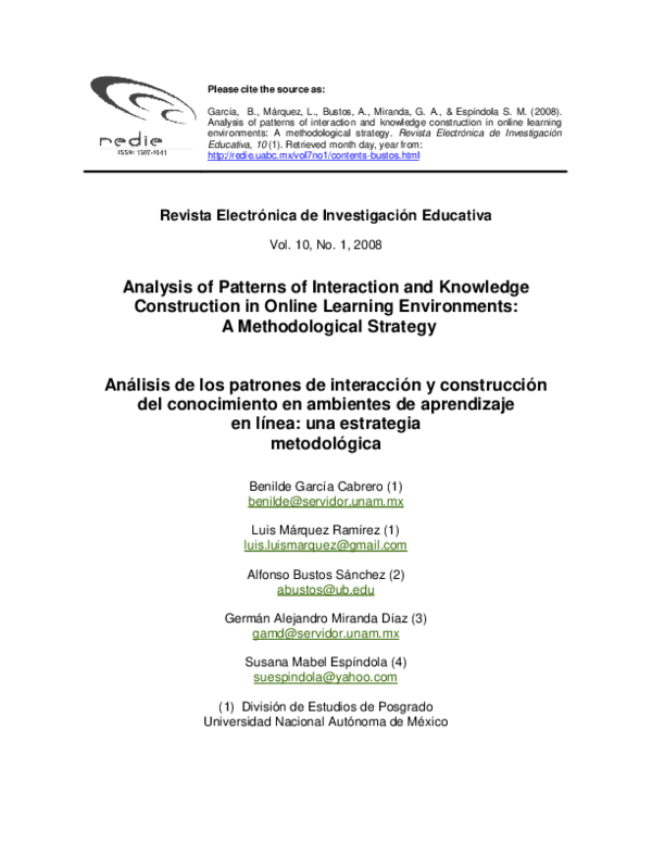 (PDF) Analysis of Patterns of Interaction and Knowledge Construction In ...