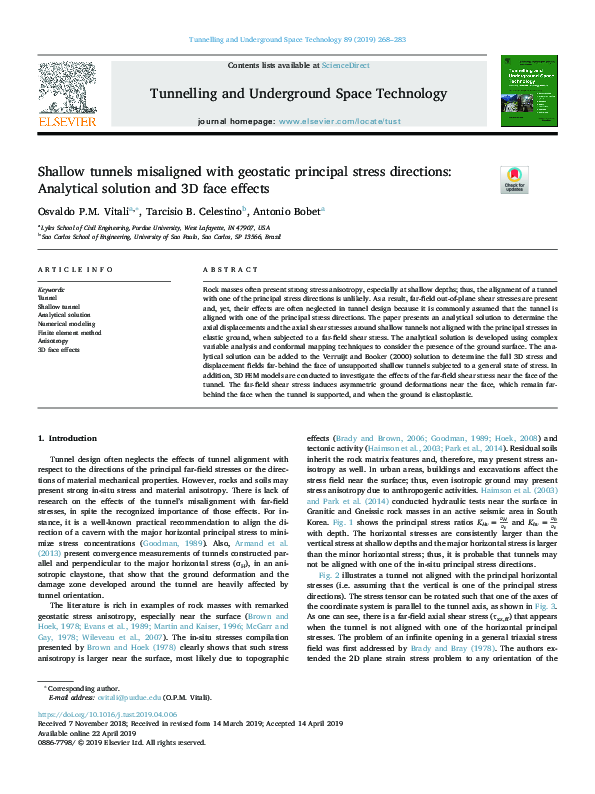 (PDF) Shallow tunnels misaligned with geostatic principal stress ...