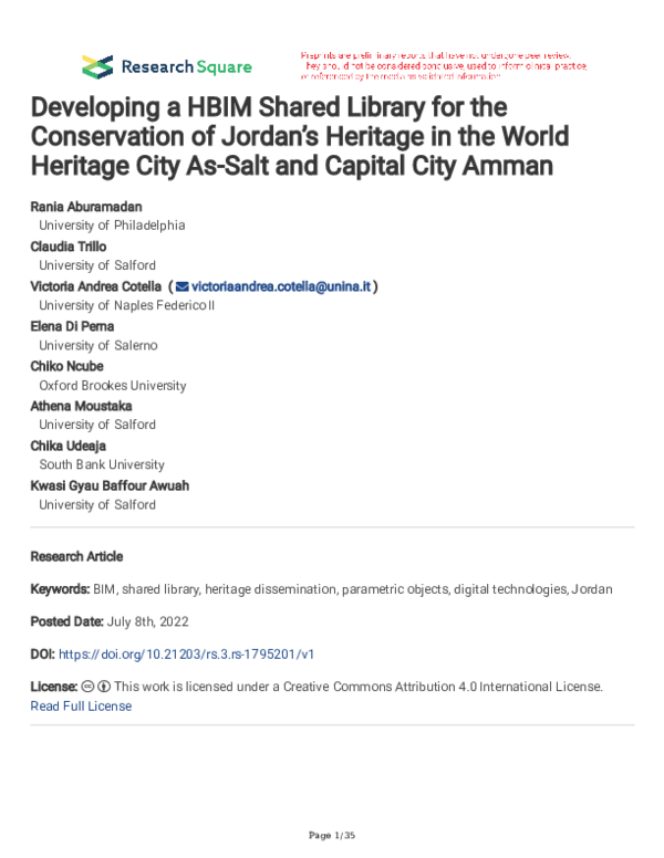 (PDF) Developing a HBIM Shared Library for the Conservation of Jordan’s ...