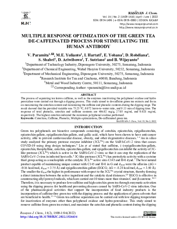 (PDF) Multiple Response Optimization of the Green Tea De-Caffeinated ...