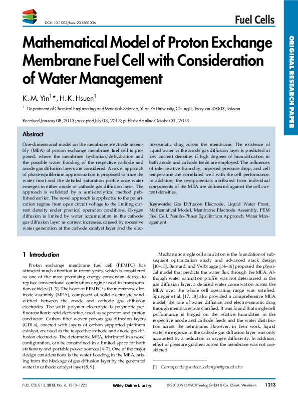 (PDF) Mathematical Model of Proton Exchange Membrane Fuel Cell with ...