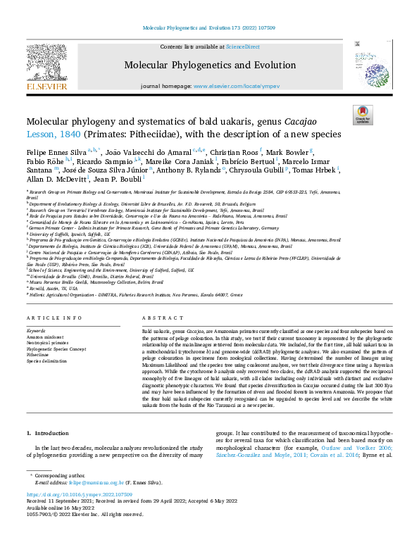 (PDF) Molecular phylogeny and systematics of bald uakaris, genus ...
