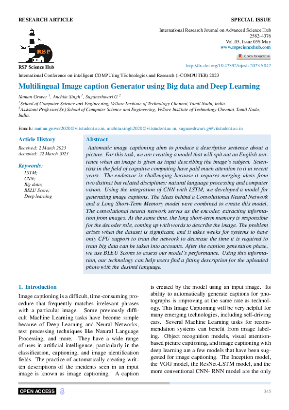 (PDF) Multilingual Image caption Generator using Big data and Deep Learning