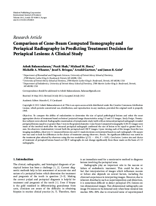 (PDF) Comparison of Cone-Beam Computed Tomography and Periapical ...