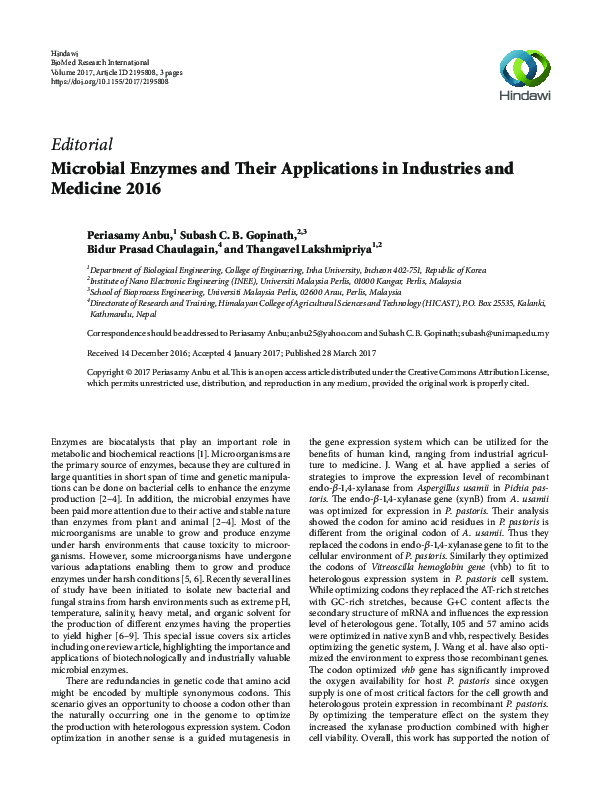 (PDF) Microbial Enzymes and Their Applications in Industries and ...