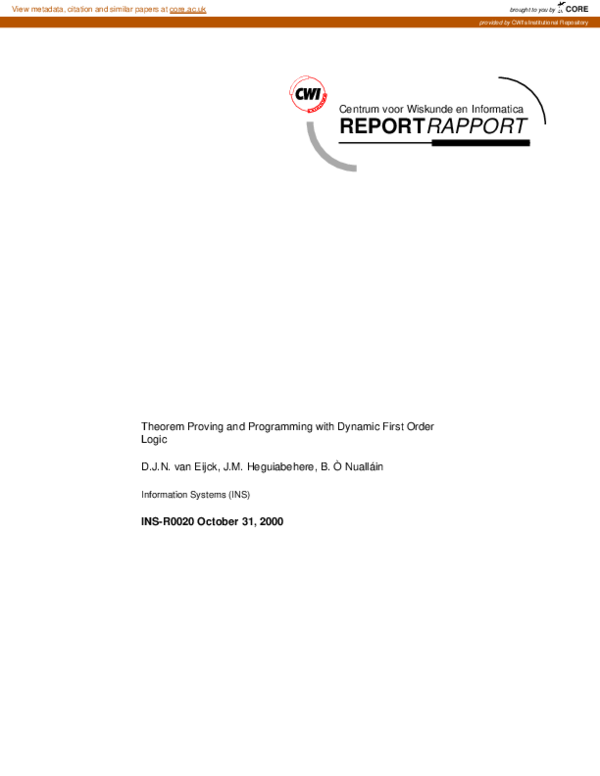 (PDF) Theorem proving and programming with dynamic first order logic