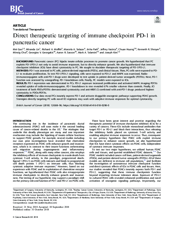 (PDF) Direct therapeutic targeting of immune checkpoint PD-1 in ...