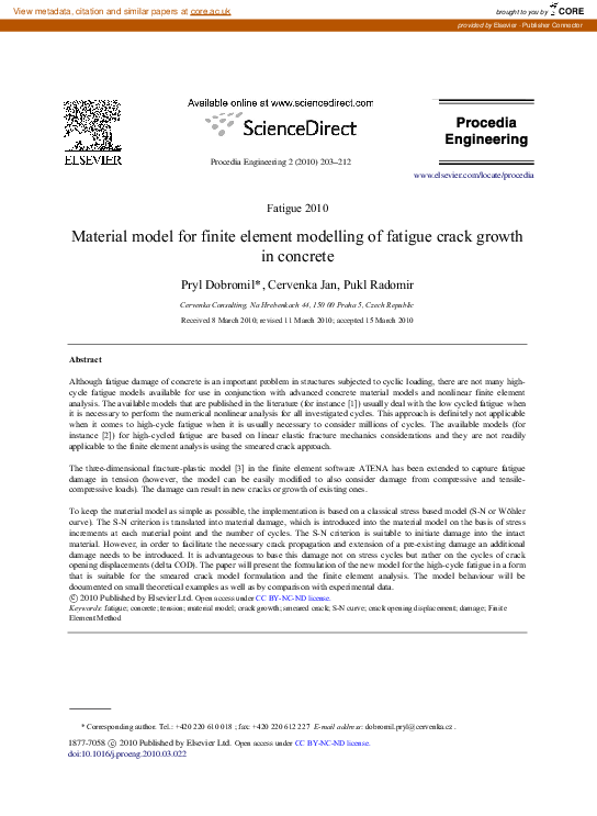 (PDF) Material model for finite element modelling of fatigue crack ...