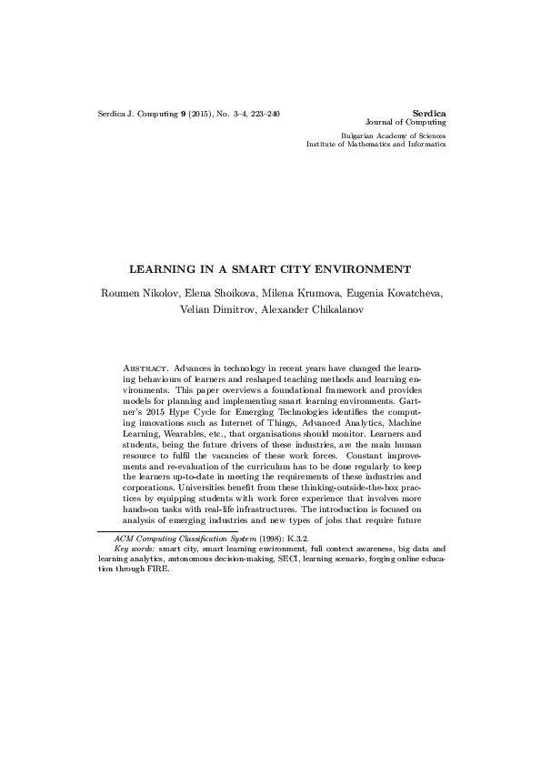 (PDF) On Learning in a Smart City Environment