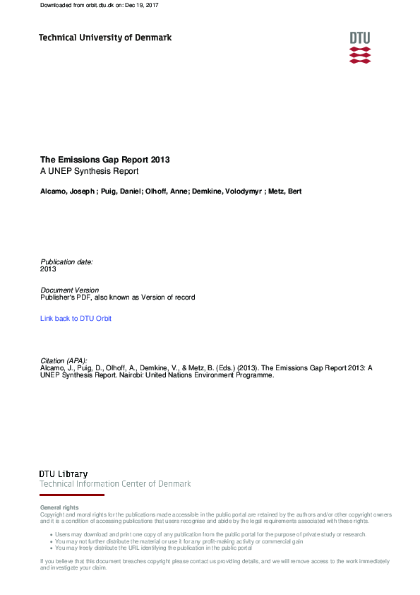 (PDF) The emissions gap report 2013-A UNEP Synthesis Report