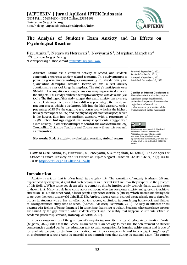 (PDF) The Analysis of Student’s Exam Anxiety and Its Effects on ...