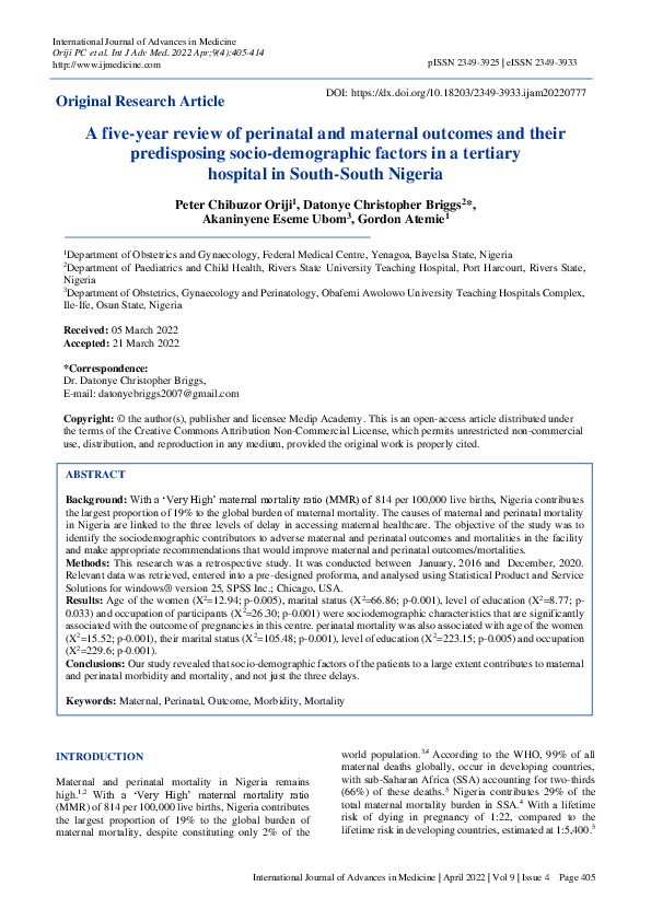 (PDF) A five-year review of perinatal and maternal outcomes and their ...