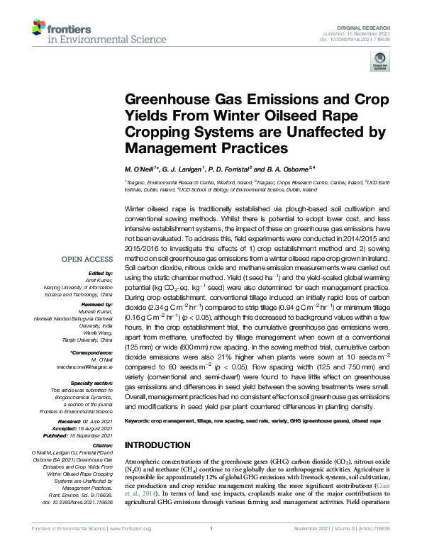 (PDF) Greenhouse Gas Emissions and Crop Yields From Winter Oilseed Rape ...