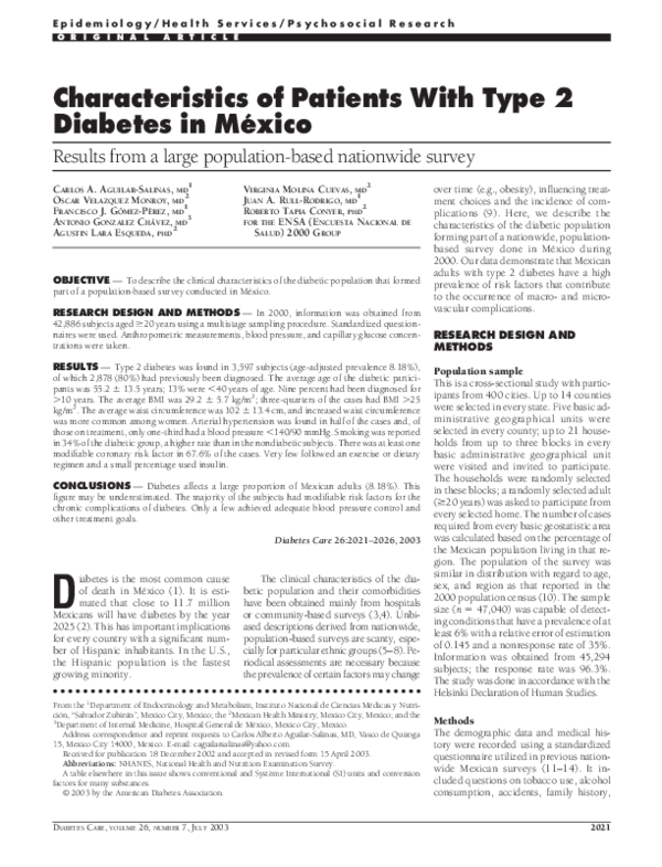 (PDF) Characteristics of Patients With Type 2 Diabetes in México