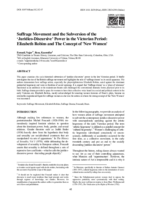 (PDF) Suffrage Movement and the Subversion of the ‘Juridico-Discursive ...
