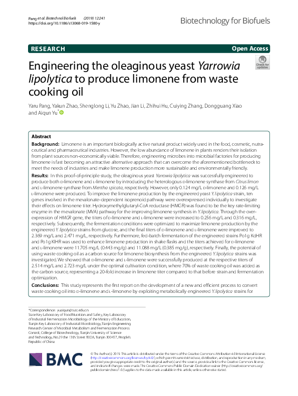 (PDF) Engineering the oleaginous yeast Yarrowia lipolytica to produce ...
