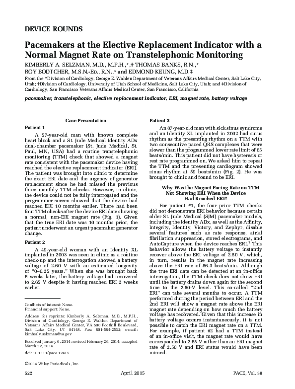 (PDF) Pacemakers at the Elective Replacement Indicator with a Normal ...
