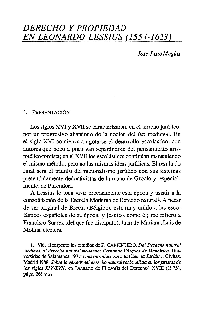 (PDF) Derecho y propiedad en Leonardo Lessius (1554-1623)
