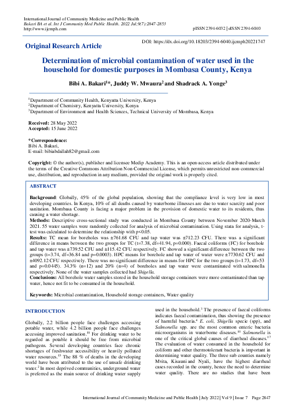 (PDF) Determination of microbial contamination of water used in the ...
