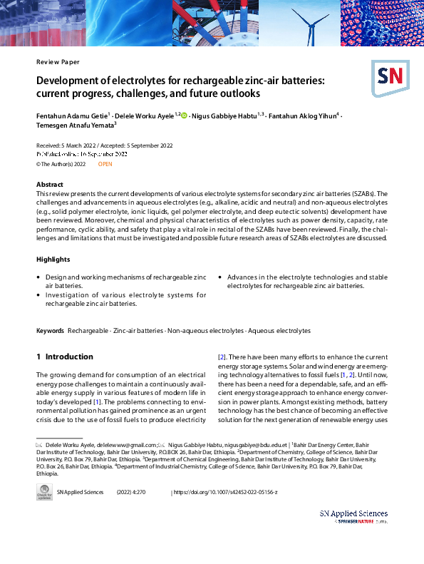 (PDF) Development of electrolytes for rechargeable zinc-air batteries ...
