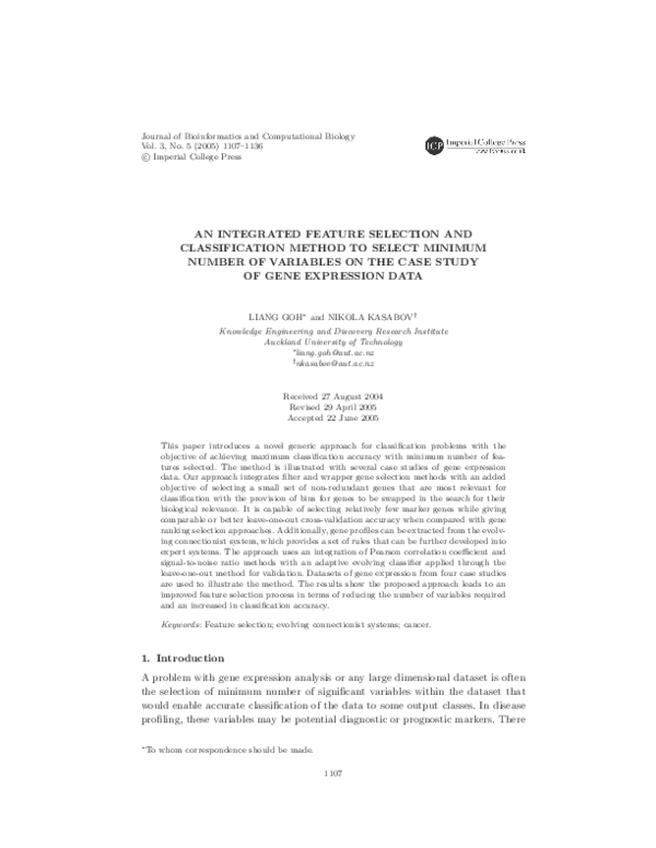 (PDF) Integrated Feature Selection and Classification Algorithm in the ...