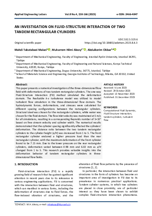 (PDF) AN INVESTIGATION ON FLUID-STRUCTURE INTERACTION OF TWO TANDEM ...