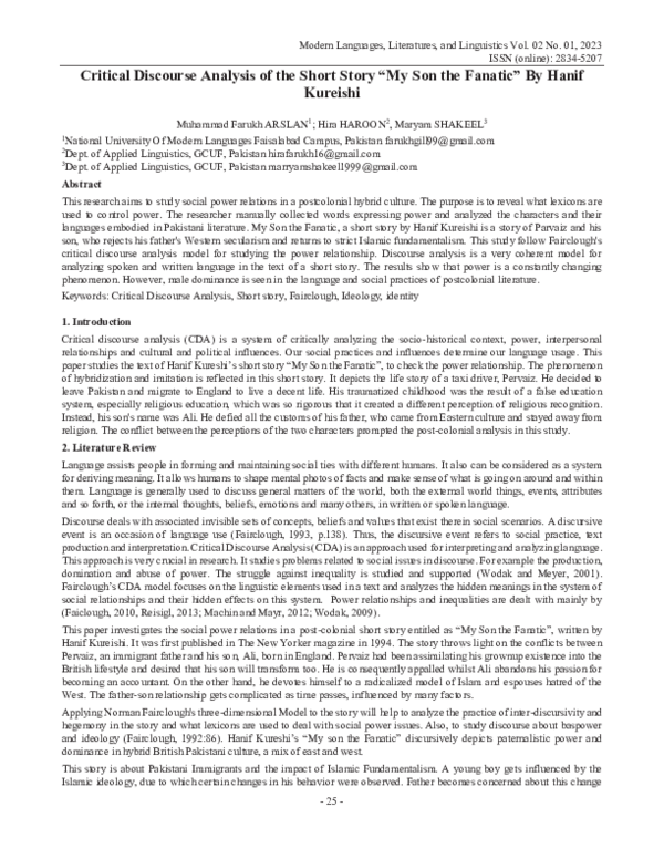 My Son The Fanatic Analyse (PDF) Critical Discourse Analysis of the Short Story "My Son the