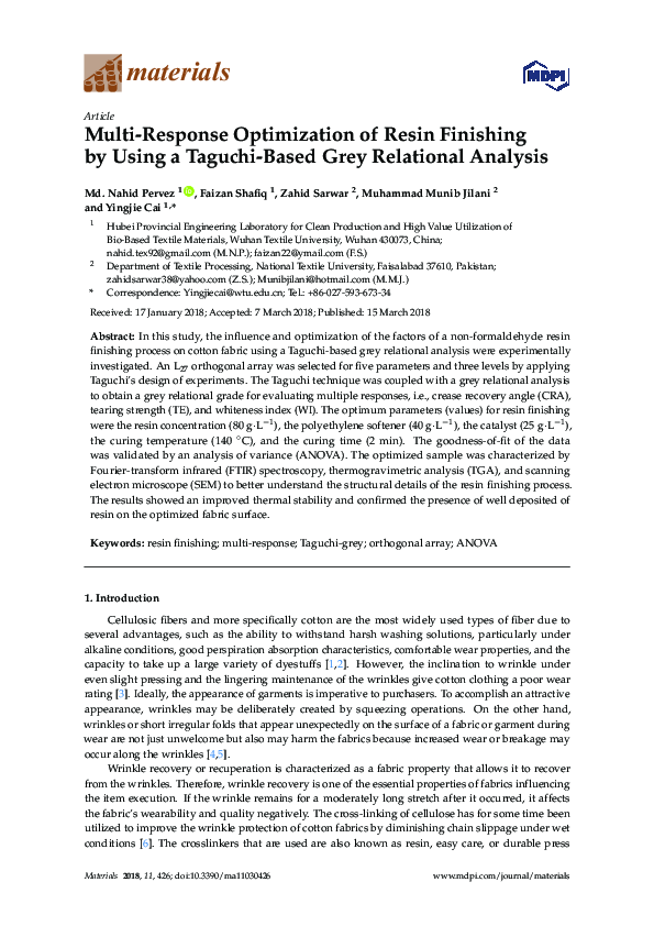 (PDF) Multi-Response Optimization of Resin Finishing by Using a Taguchi ...